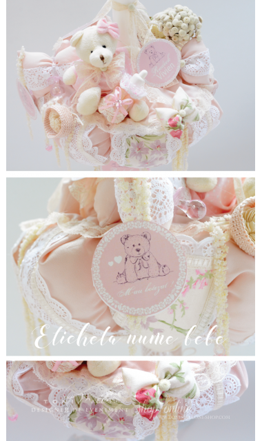 Lumanare de botez pentru fetite cu ursulet de plus, 65x4cm, Pink Bear 1